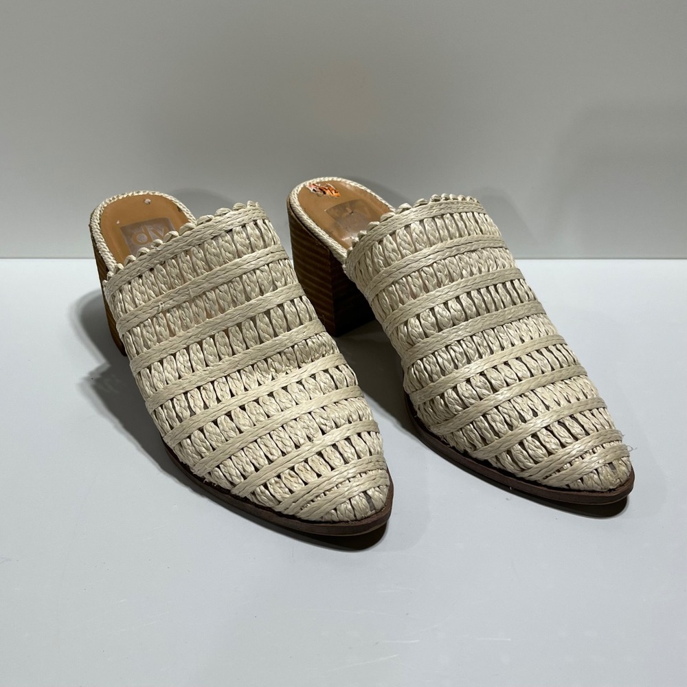 Dolce Vita Woven Raffia Mules‎ Block Heel Pointed Toe Slides Womens 9.5